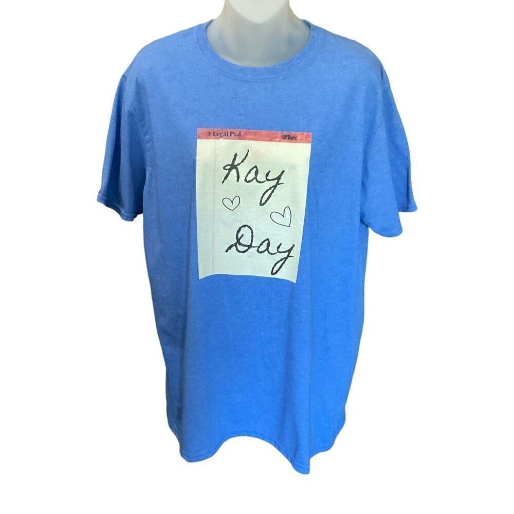 Gildan Graphic Tee Shirt Legal Pad Kay Day Heart Graphic Crew Neck Blue Large
